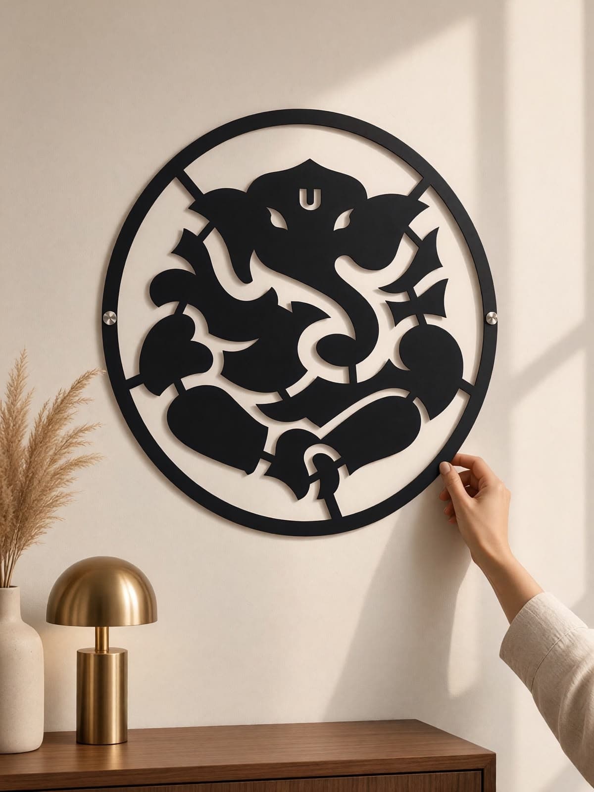 Black Metal Lord Ganesha Wall Art for Home Decoration | Round Religious Wall Hanging for Living Room, Temple, Office & Entrance