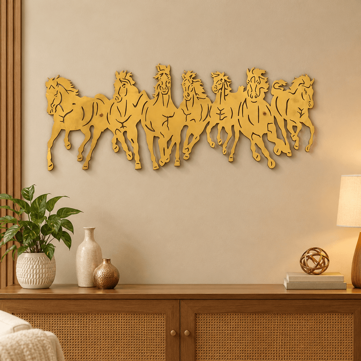 Gold Metal Running Horses Wall Art for Living Room, Premium Modern Wall Hanging Decoration(24*9 inch)